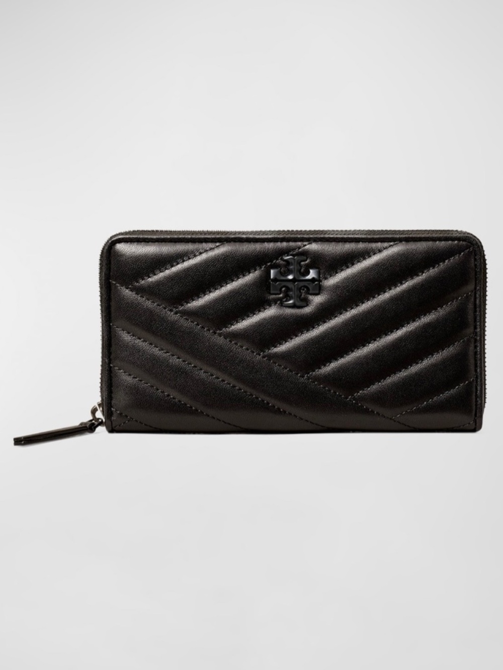 TORY BURCH KIRA Chevron Powder Coated Zip Continental Leather Wallet